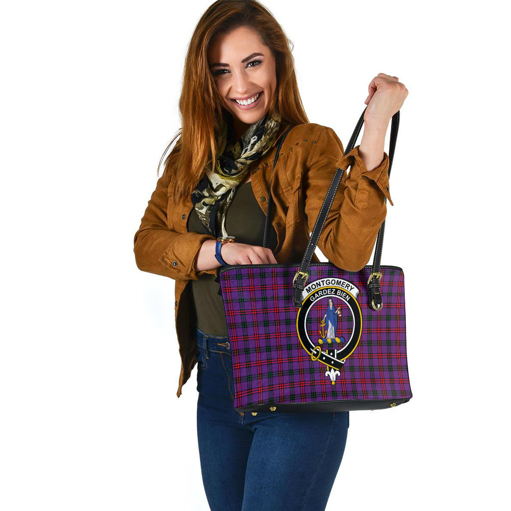 Montgomery Tartan Leather Tote Bag with Family Crest - Tartan Vibes Clothing