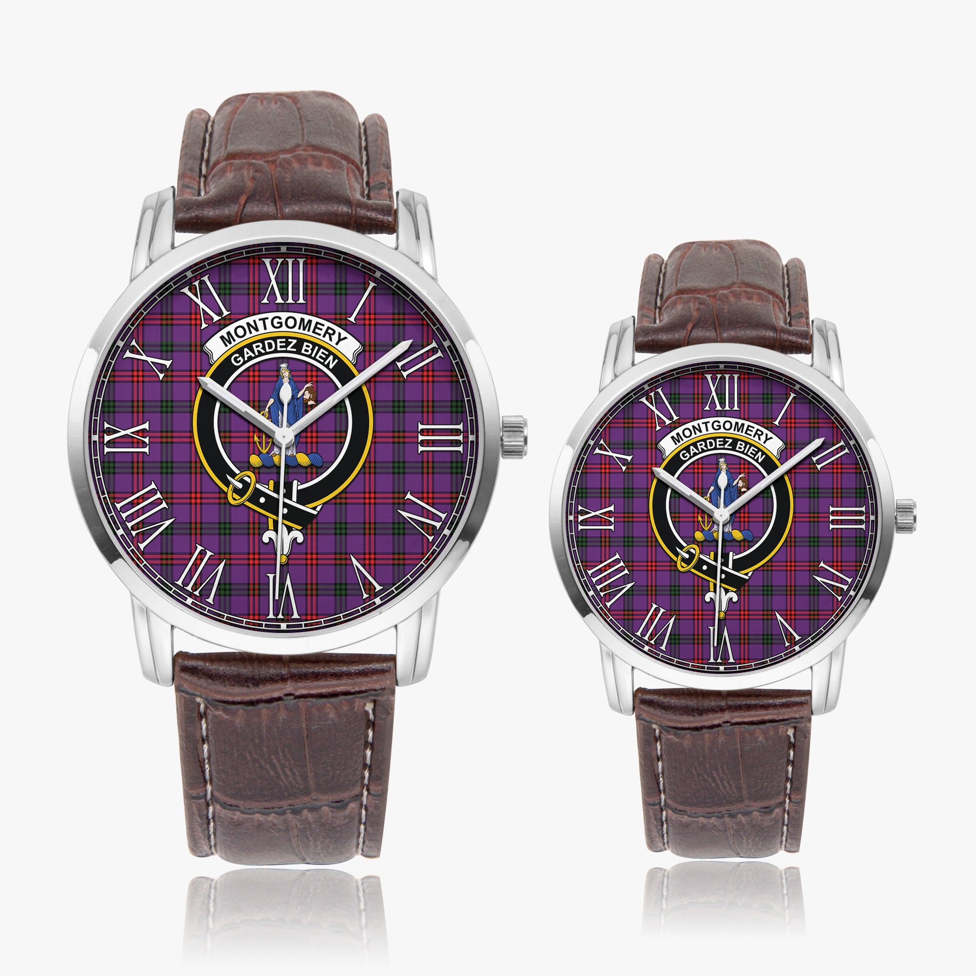 Montgomery Modern Tartan Family Crest Leather Strap Quartz Watch - Tartanvibesclothing