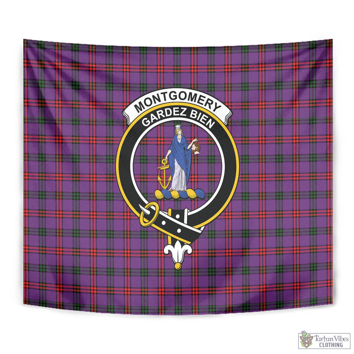 Tartan Vibes Clothing Montgomery Modern Tartan Tapestry Wall Hanging and Home Decor for Room with Family Crest