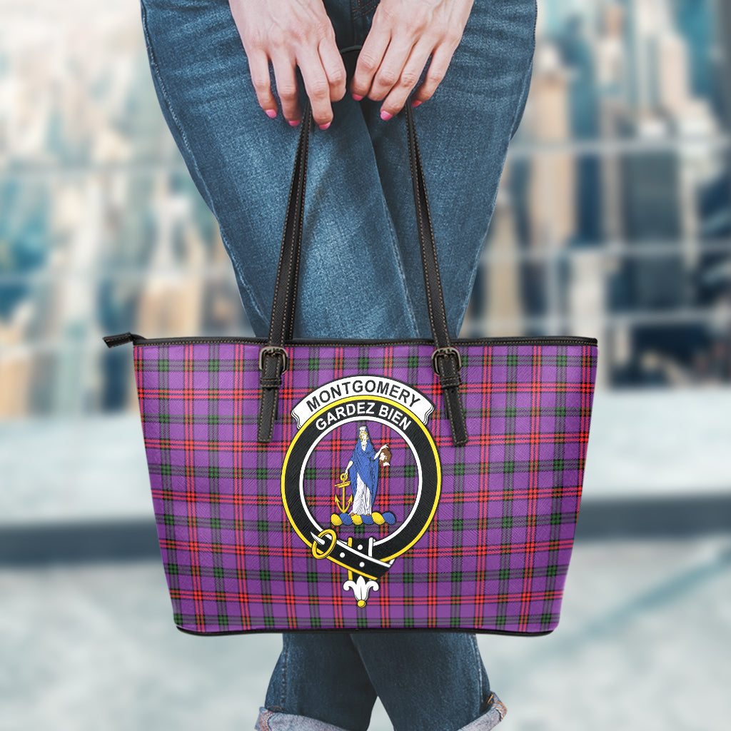 Montgomery Tartan Leather Tote Bag with Family Crest - Tartan Vibes Clothing