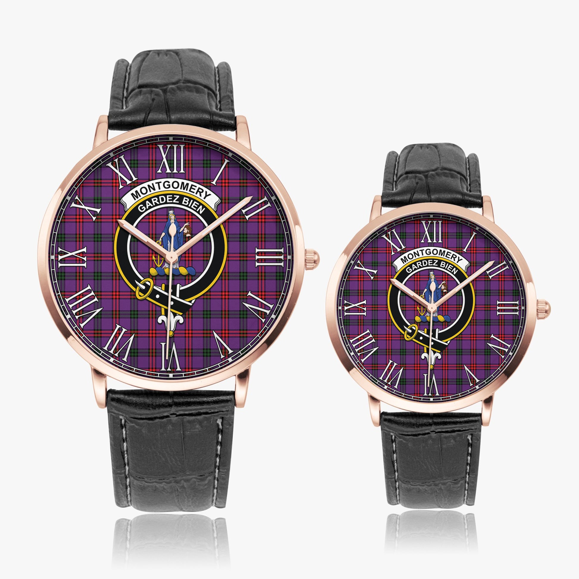 Montgomery Modern Tartan Family Crest Leather Strap Quartz Watch - Tartanvibesclothing