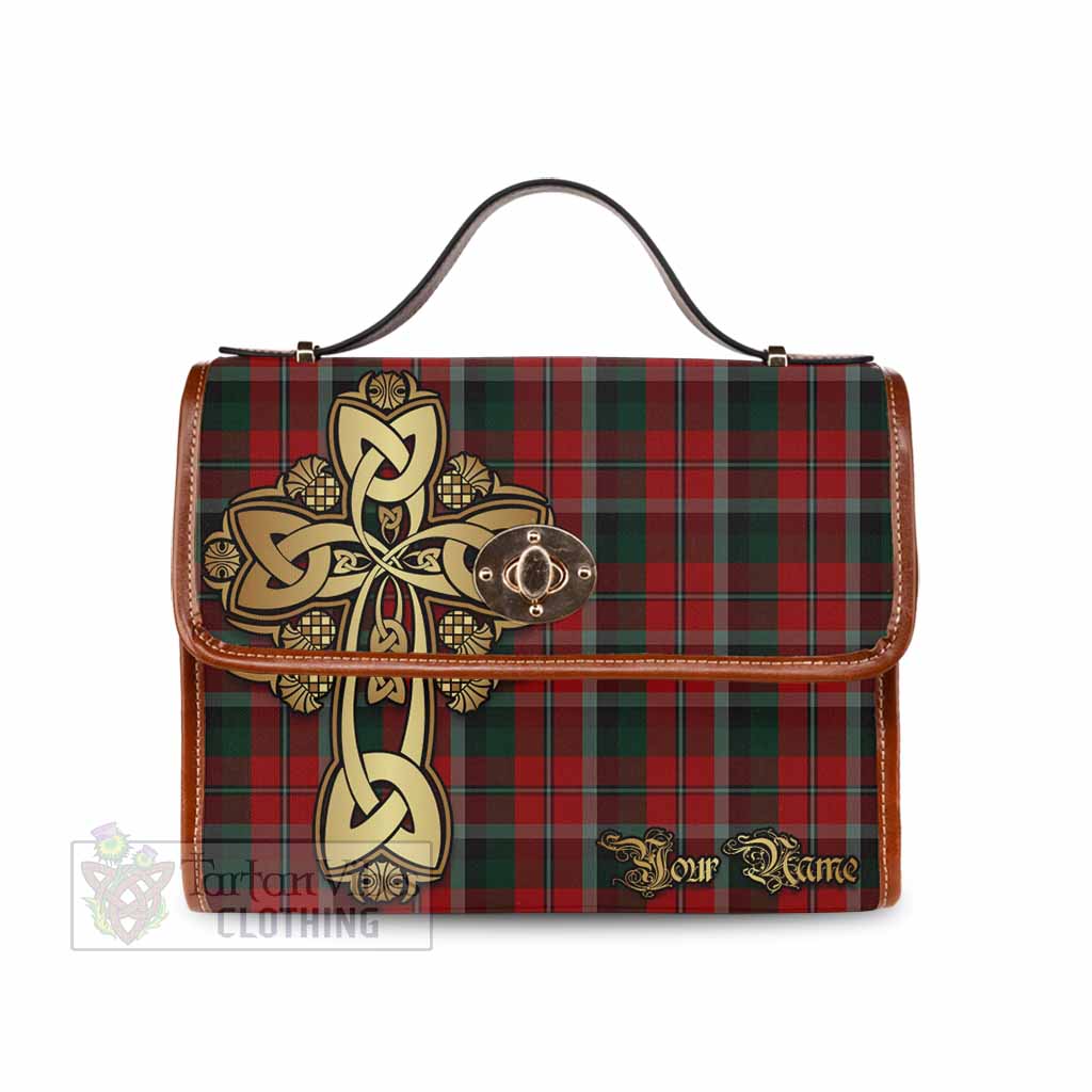 Montrose Tartan Waterproof Canvas Bag Golden Thistle Celtic Cross Style Brown Leather Strap One Size 10.5*20*27cm - Tartan Vibes Clothing