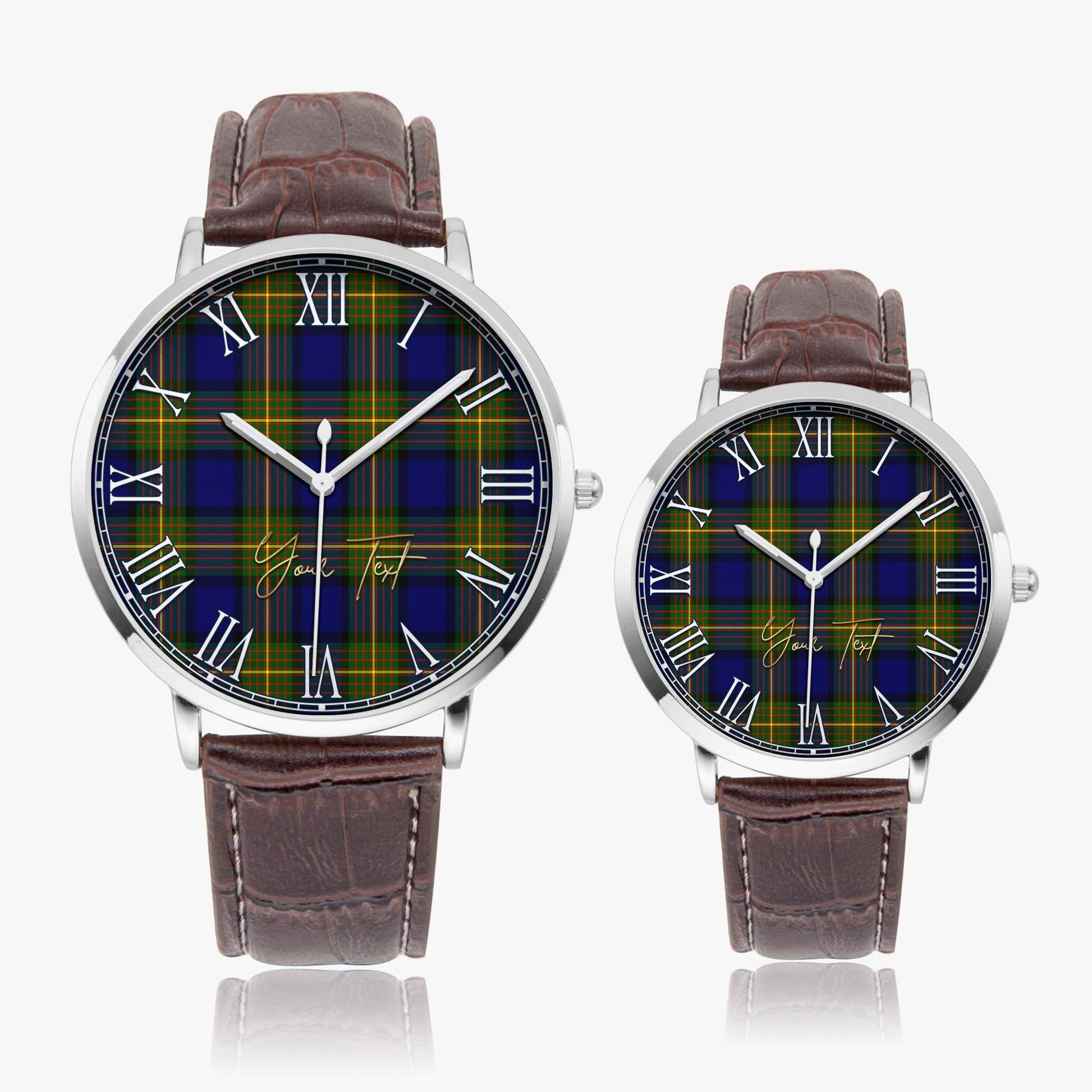 Moore Tartan Personalized Your Text Leather Trap Quartz Watch Ultra Thin Silver Case With Brown Leather Strap - Tartanvibesclothing