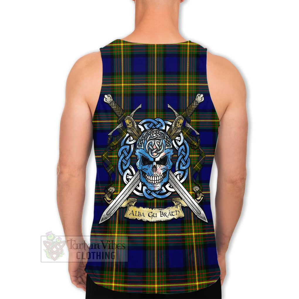 Tartan Vibes Clothing Moore Tartan Men's Tank Top with Family Crest Celtic Skull Style