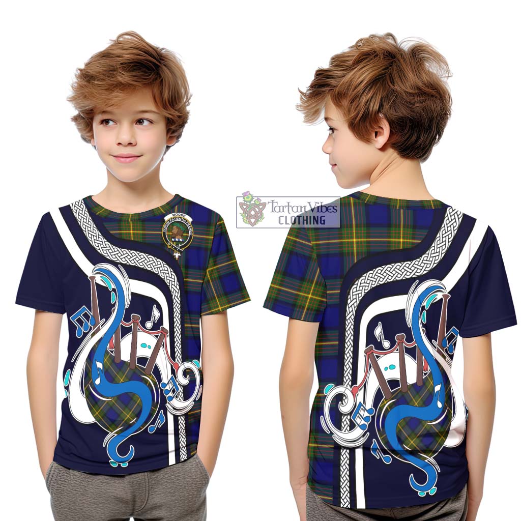 Tartan Vibes Clothing Moore Tartan Kid T-Shirt with Epic Bagpipe Style