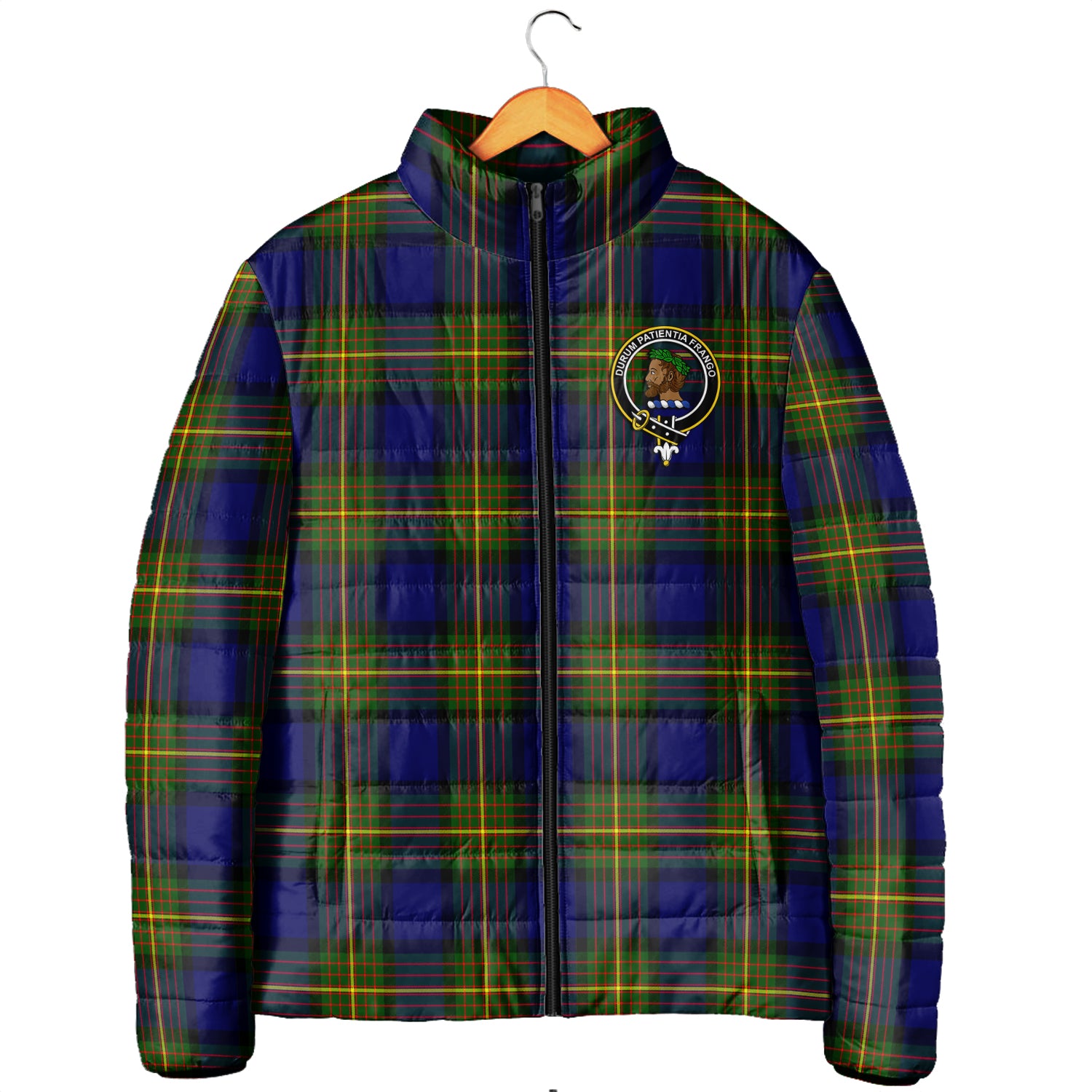 Moore Tartan Padded Jacket with Family Crest Men's Padded Jacket - Tartan Vibes Clothing