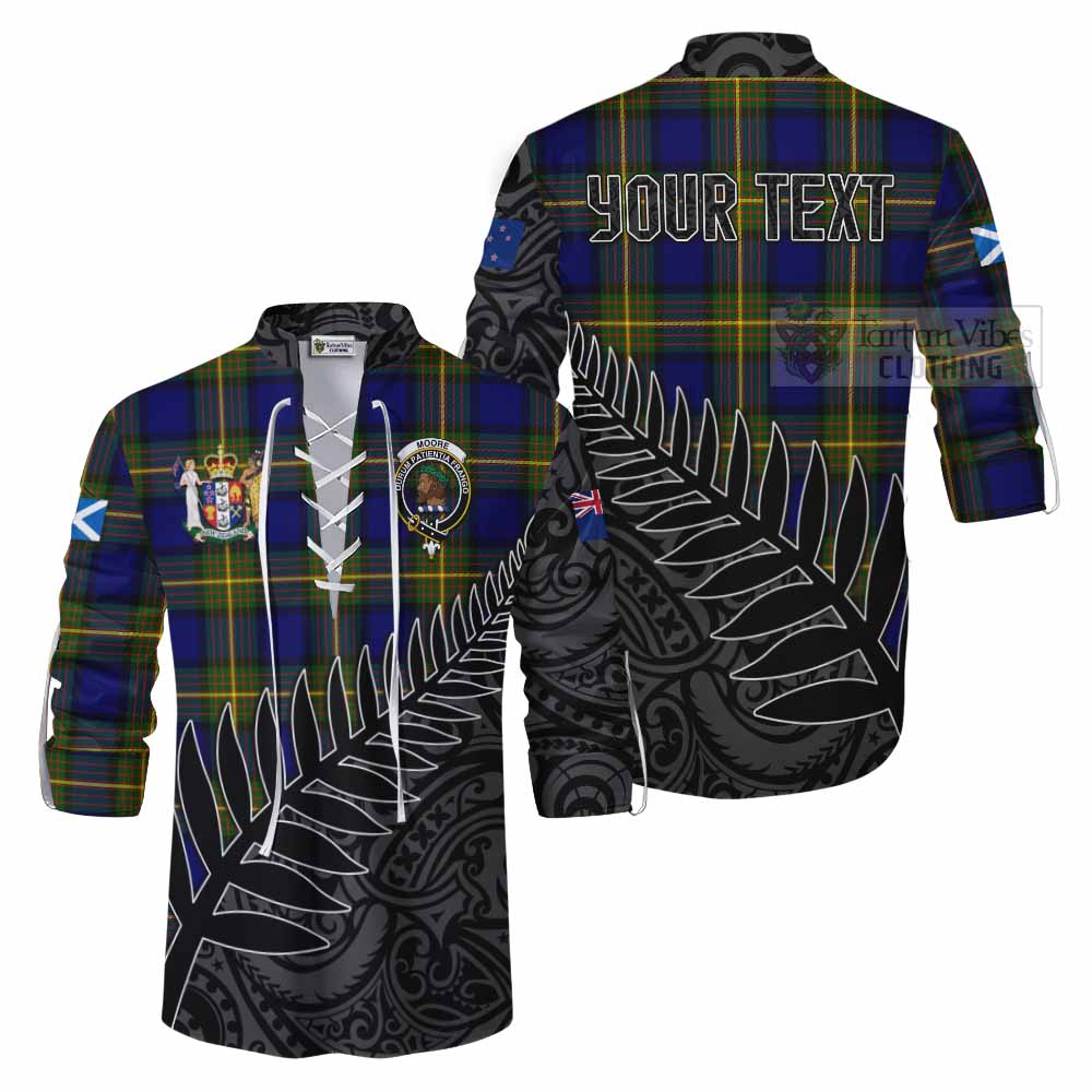 Tartan Vibes Clothing Moore Crest Tartan Ghillie Kilt Shirt with New Zealand Silver Fern Half Style