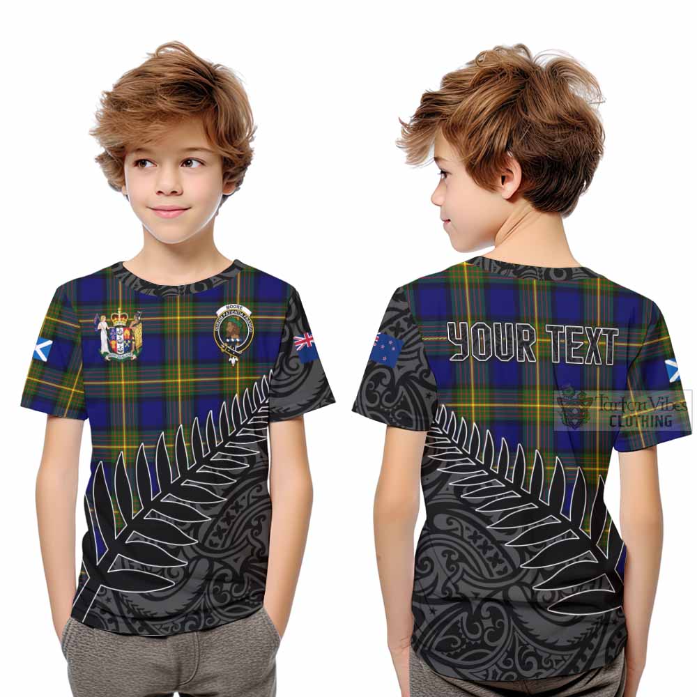 Tartan Vibes Clothing Moore Crest Tartan Kid T-Shirt with New Zealand Silver Fern Half Style