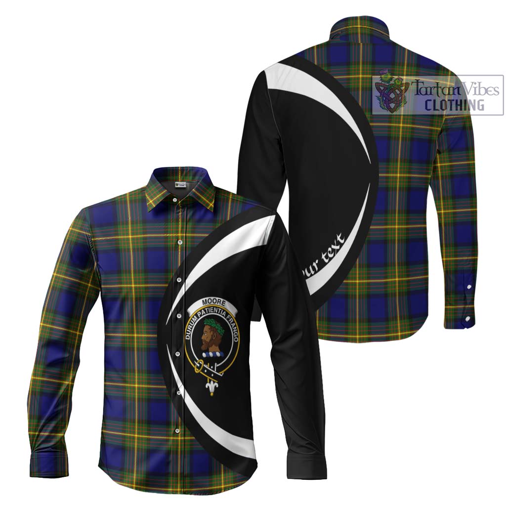 Moore Tartan Long Sleeve Button Up with Family Crest Circle Style Men's Shirt S - Tartan Vibes Clothing