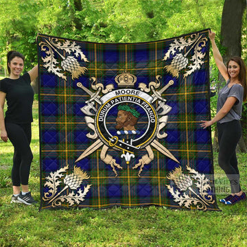 Moore Tartan Quilt with Family Crest and Scottish Golden Courage Shield