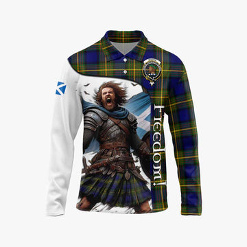 Moore Crest Tartan Long Sleeve Polo Shirt Inspired by the Freedom of Scottish Warrior