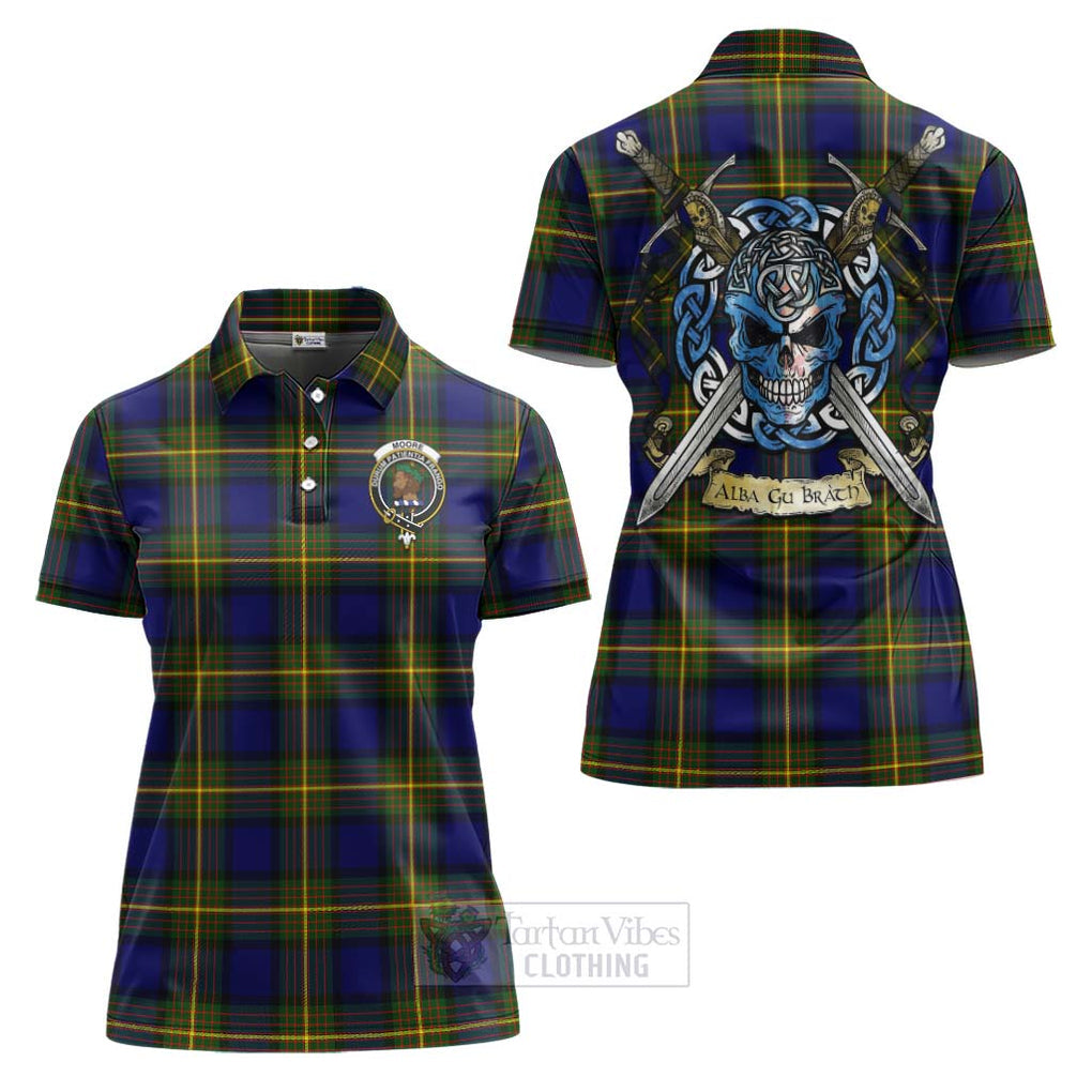 Tartan Vibes Clothing Moore Tartan Women's Polo Shirt with Family Crest Celtic Skull Style