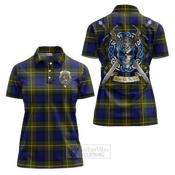 Moore Tartan Women's Polo Shirt with Family Crest Celtic Skull Style