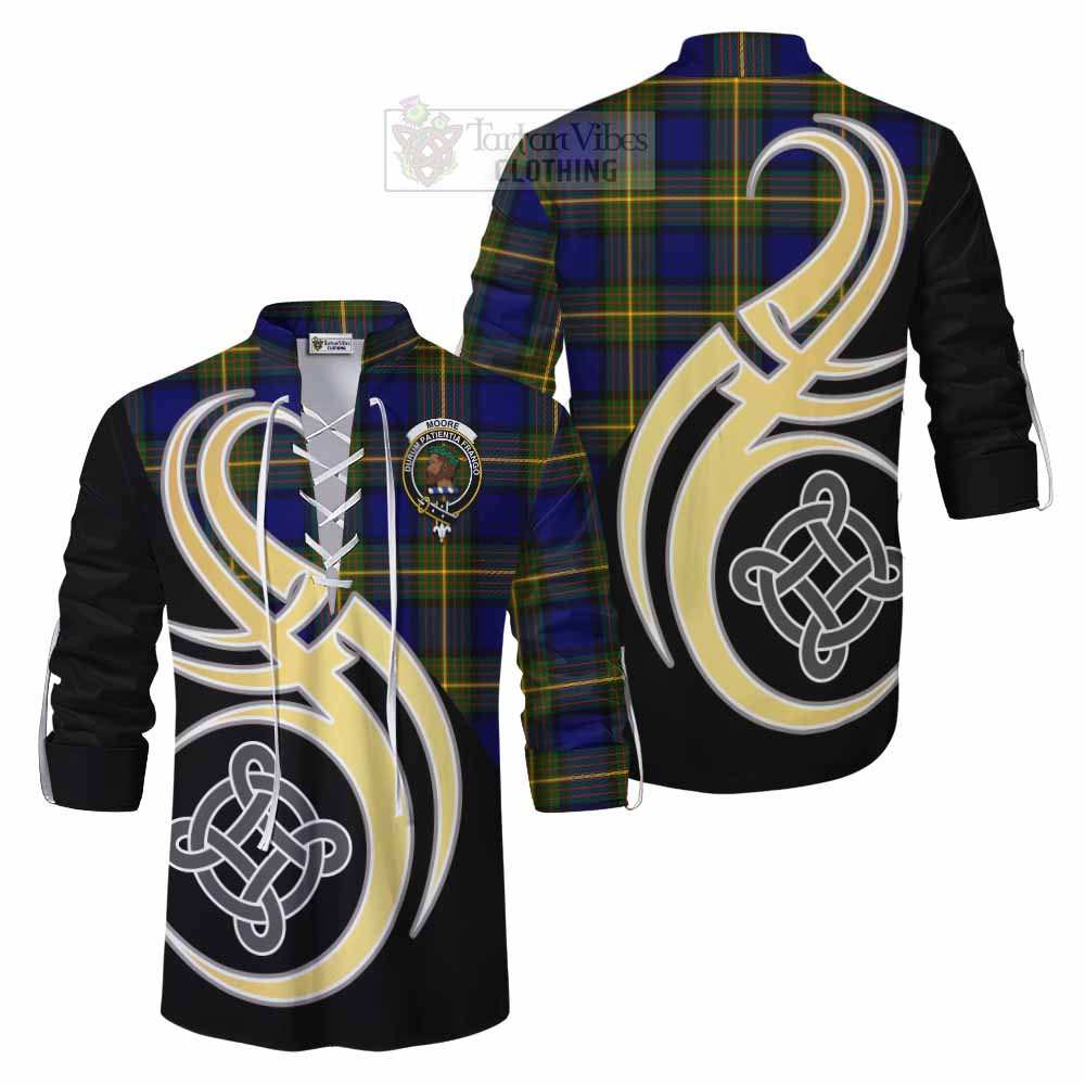 Tartan Vibes Clothing Moore Tartan Ghillie Kilt Shirt with Family Crest and Celtic Symbol Style