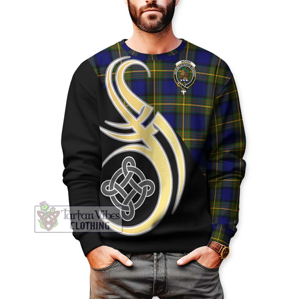 Moore Tartan Sweatshirt with Family Crest and Celtic Symbol Style Unisex - Tartan Vibes Clothing