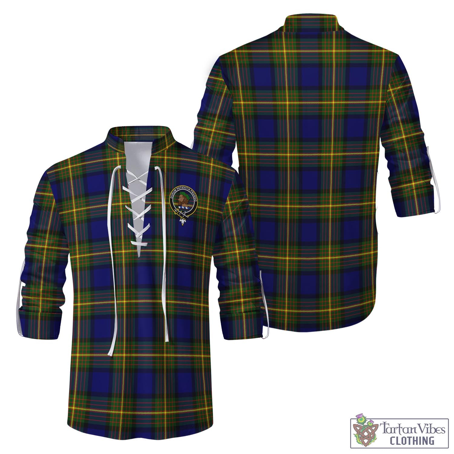 Tartan Vibes Clothing Moore Tartan Men's Scottish Traditional Jacobite Ghillie Kilt Shirt with Family Crest