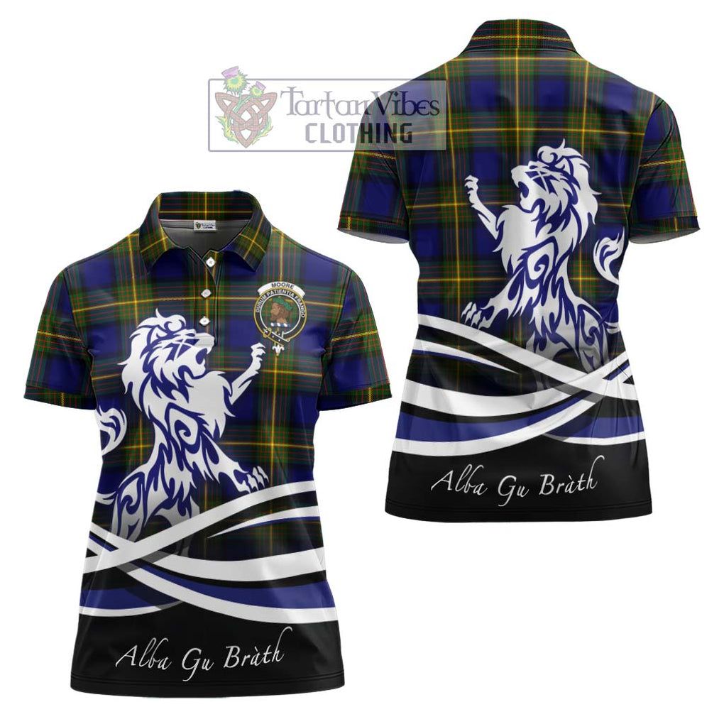 Moore Tartan Women's Polo Shirt with Alba Gu Brath Regal Lion Emblem Women - Tartanvibesclothing Shop