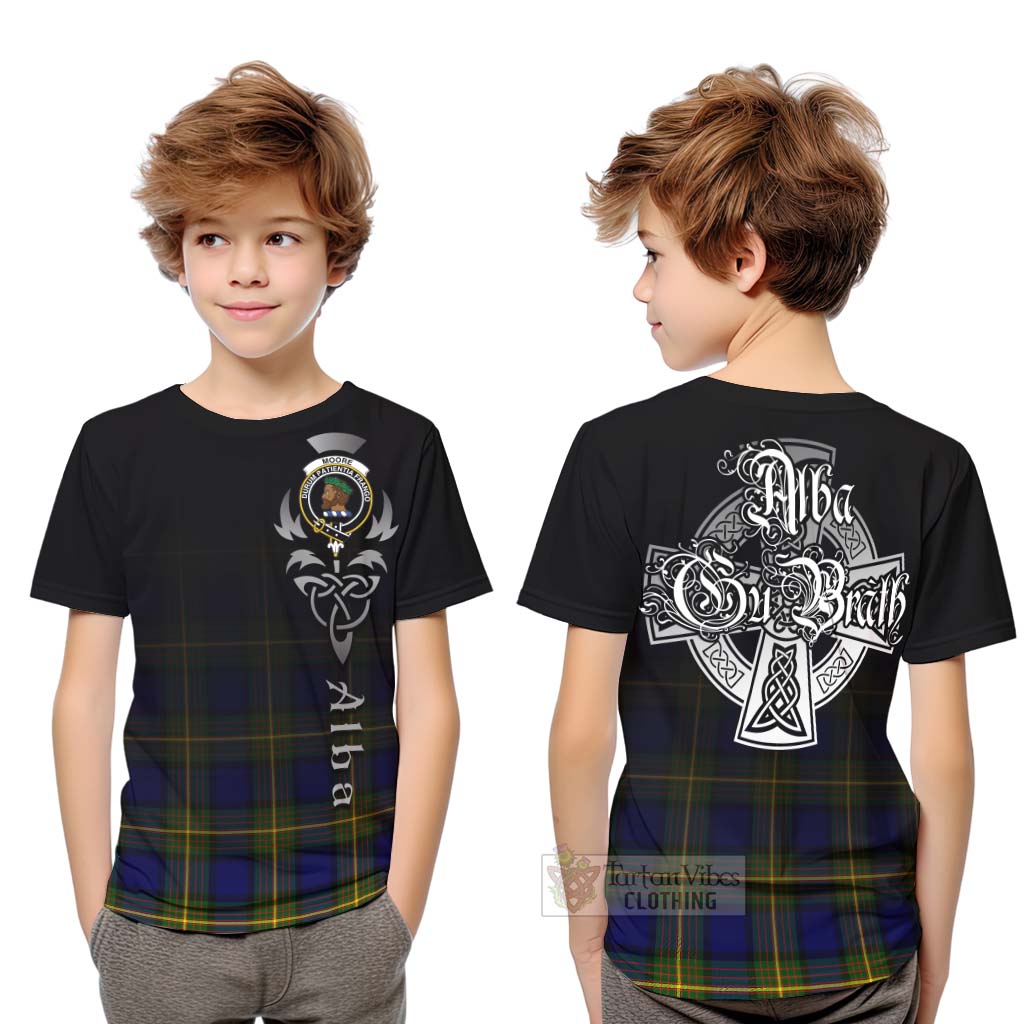 Tartan Vibes Clothing Moore Tartan Kid T-Shirt Featuring Alba Gu Brath Family Crest Celtic Inspired