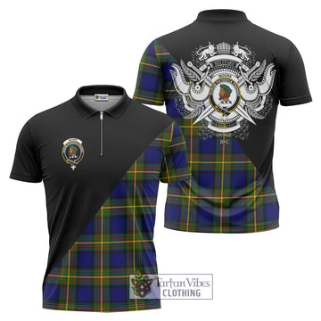 Moore Tartan Zipper Polo Shirt with Family Crest and Military Logo Style