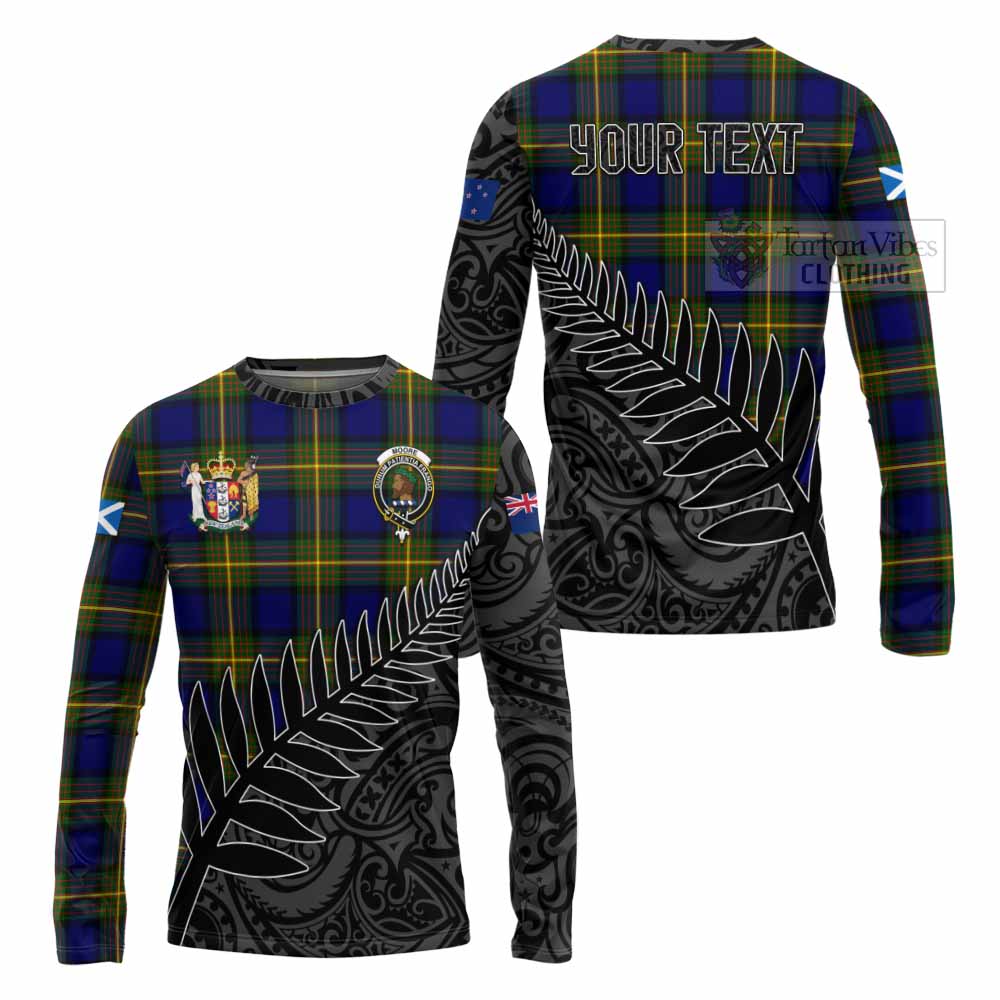 Tartan Vibes Clothing Moore Crest Tartan Long Sleeve T-Shirt with New Zealand Silver Fern Half Style