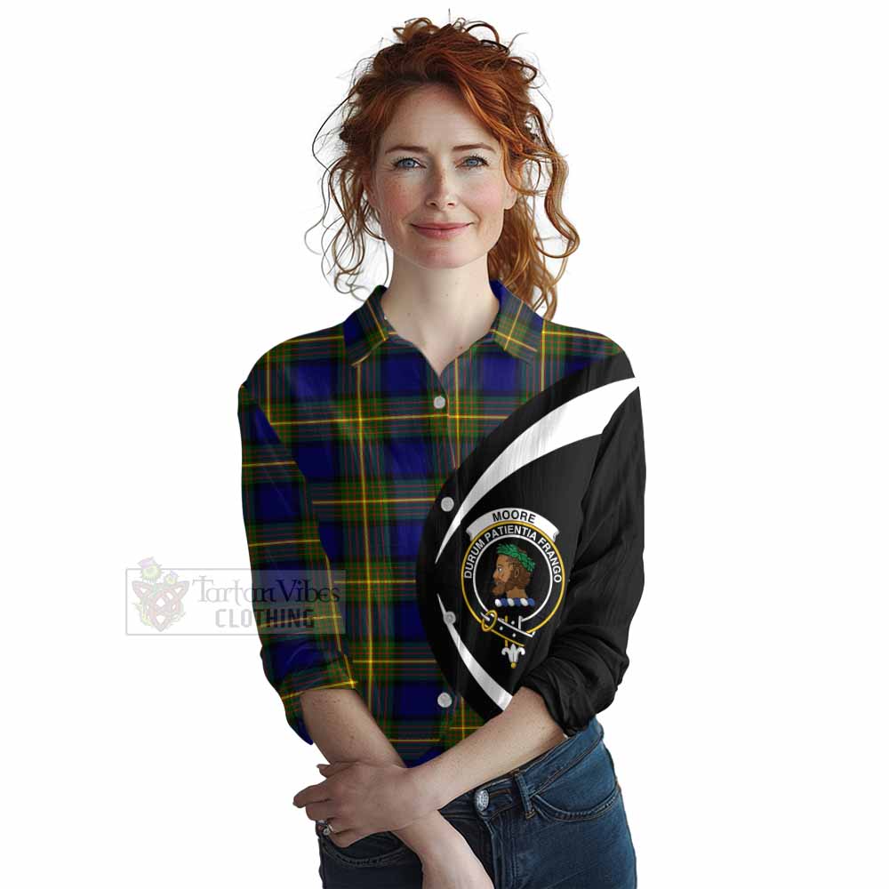 Tartan Vibes Clothing Moore Tartan Women's Casual Shirt with Family Crest Circle Style