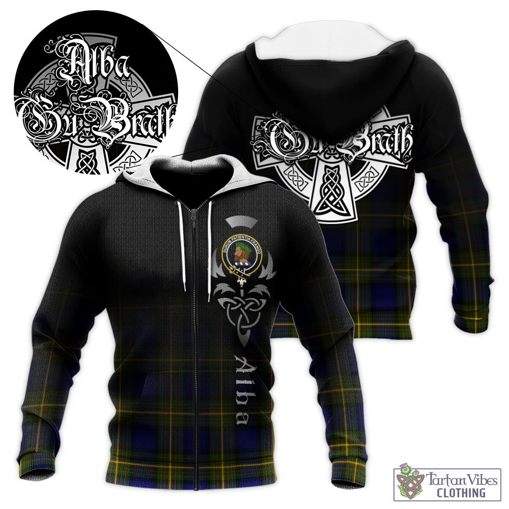 Tartan Vibes Clothing Moore Tartan Knitted Hoodie Featuring Alba Gu Brath Family Crest Celtic Inspired