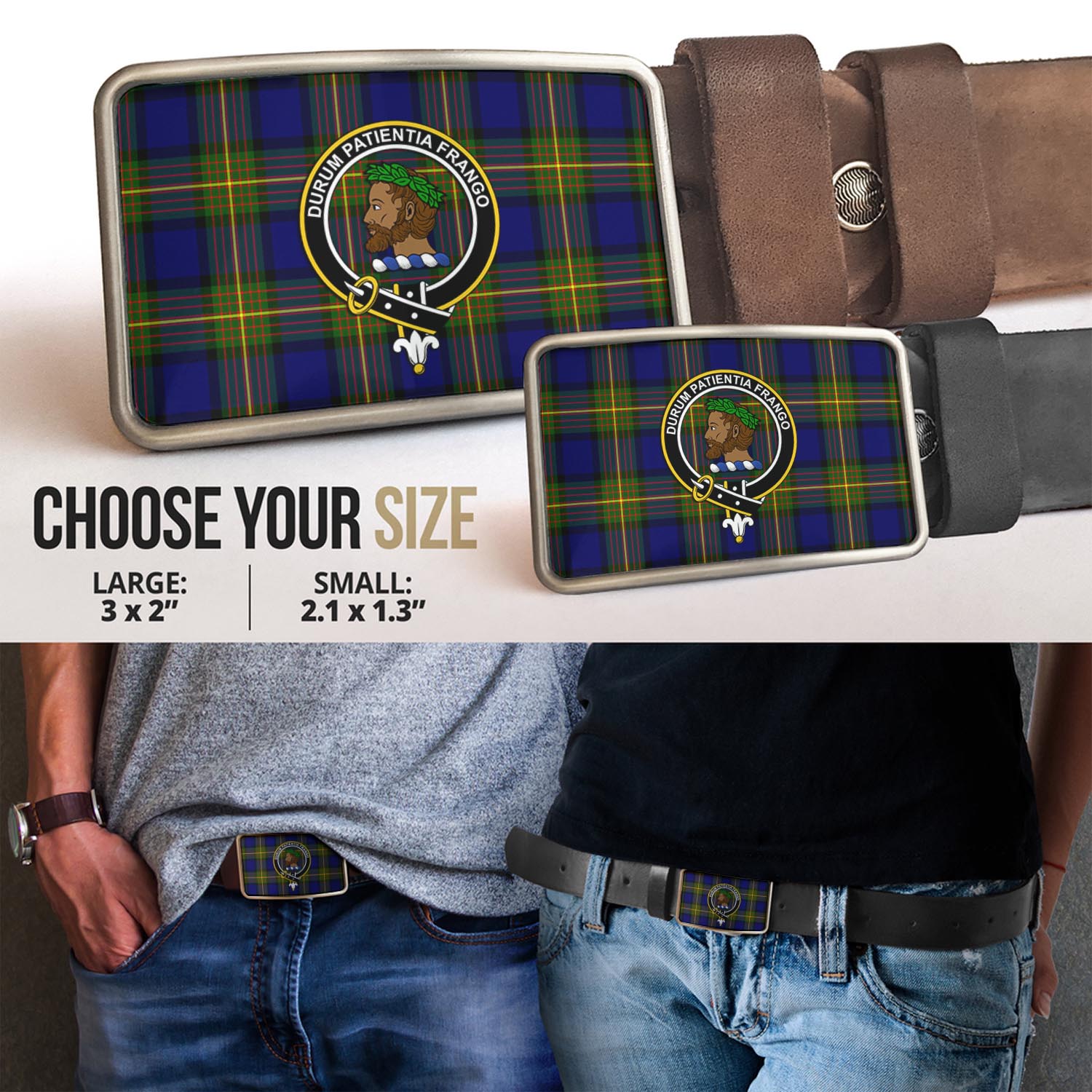 Moore Tartan Belt Buckles with Family Crest - Tartanvibesclothing