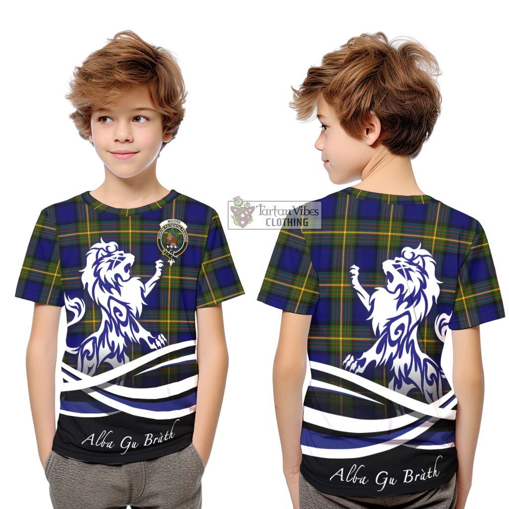 Tartan Vibes Clothing Moore Tartan Kid T-Shirt with Alba Gu Brath Regal Lion Emblem