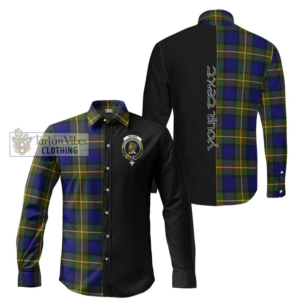 Moore Tartan Long Sleeve Button Shirt with Family Crest and Half Of Me Style Men's Shirt S - Tartanvibesclothing Shop