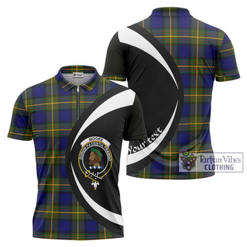 Moore Tartan Zipper Polo Shirt with Family Crest Circle Style
