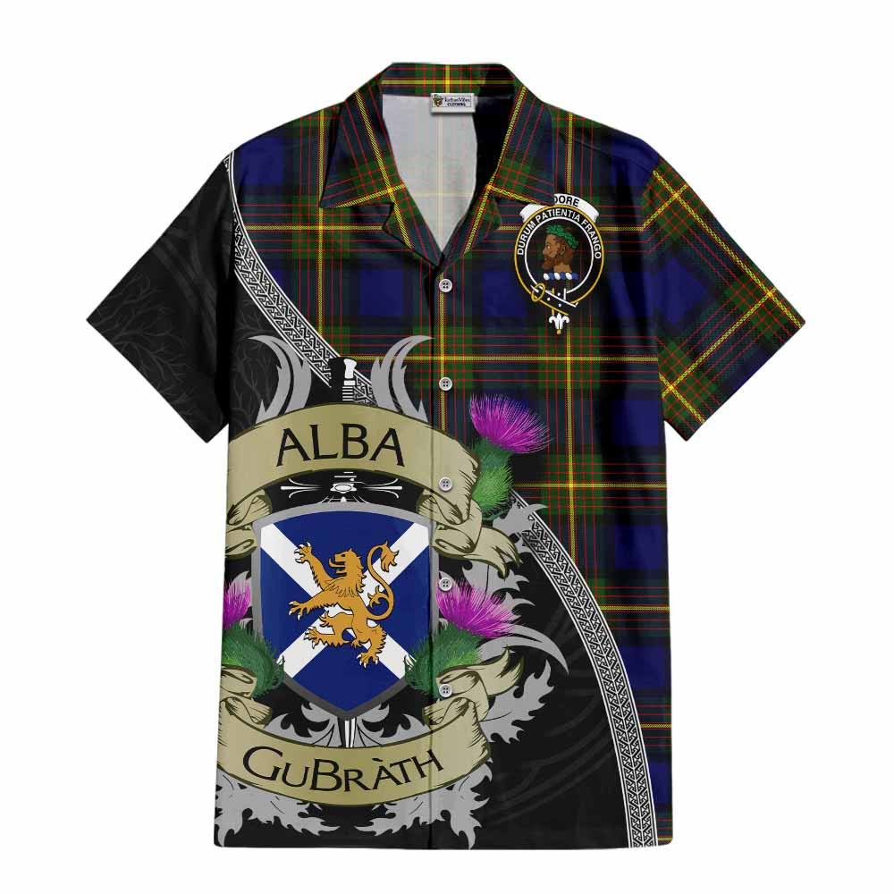 Moore Tartan Family Crest Hawaiian Shirt Lion Rampant Royal Thistle Shield Celtic Inspired Kid - Tartan Vibes Clothing