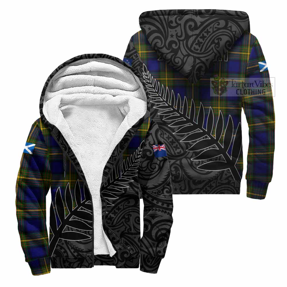 Tartan Vibes Clothing Moore Crest Tartan Sherpa Hoodie with New Zealand Silver Fern Half Style