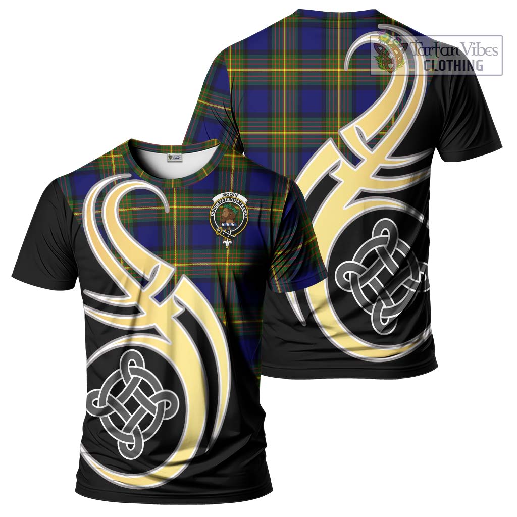 Tartan Vibes Clothing Moore Tartan T-Shirt with Family Crest and Celtic Symbol Style