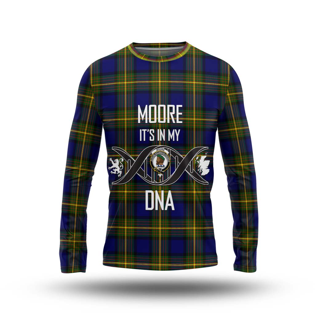 Tartan Vibes Clothing Moore Tartan Long Sleeve T-Shirt with Family Crest DNA In Me Style