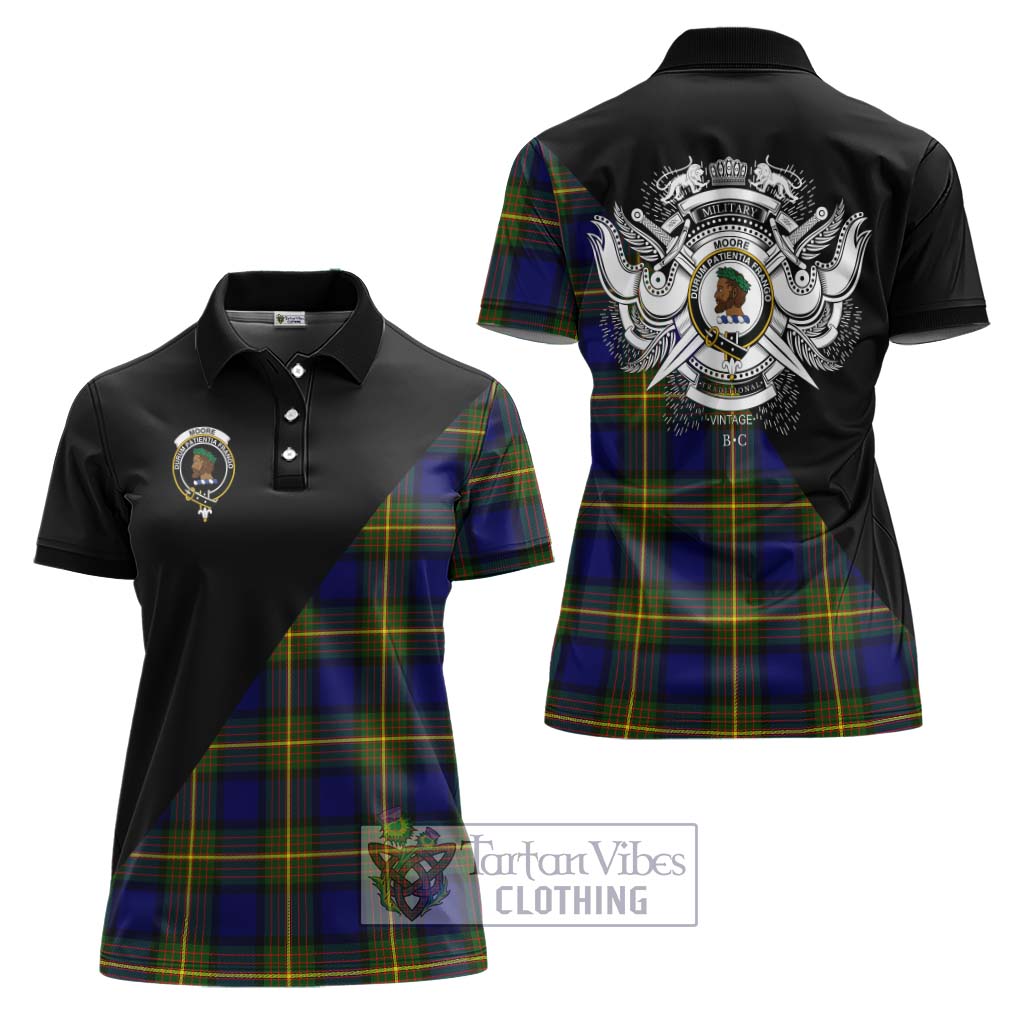 Tartan Vibes Clothing Moore Tartan Women's Polo Shirt with Family Crest and Military Logo Style