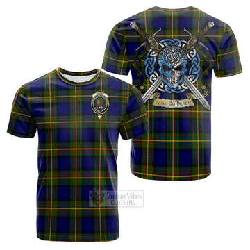 Moore Tartan Cotton T-shirt with Family Crest Celtic Skull Style