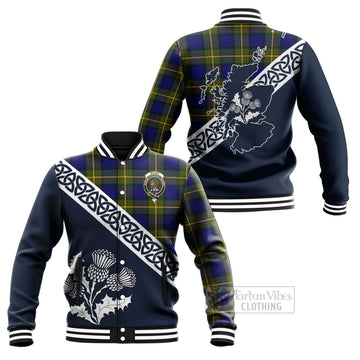 Moore Tartan Baseball Jacket Featuring Thistle and Scotland Map