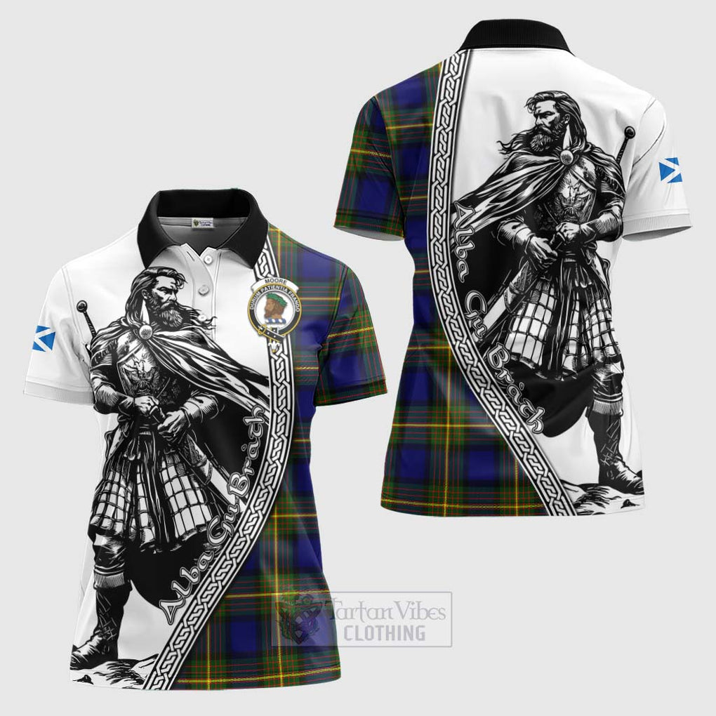 Tartan Vibes Clothing Moore Tartan Clan Crest Women's Polo Shirt with Highlander Warrior Celtic Style