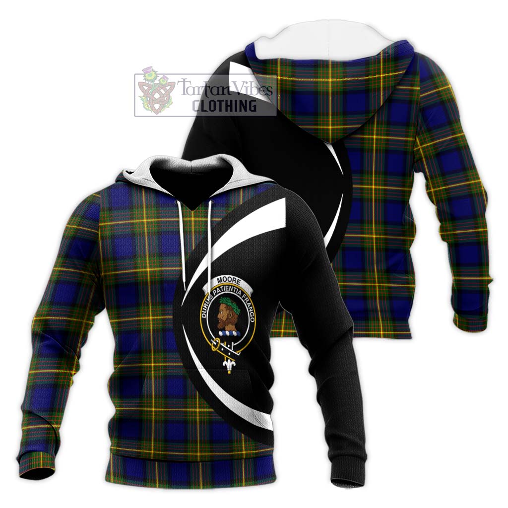 Tartan Vibes Clothing Moore Tartan Knitted Hoodie with Family Crest Circle Style