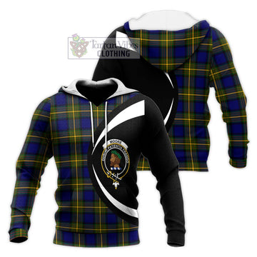 Moore Tartan Knitted Hoodie with Family Crest Circle Style