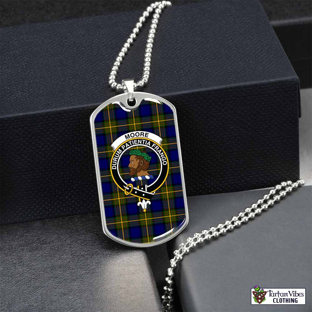 Tartan Vibes Clothing Moore Tartan Dog Tag Necklace with Family Crest