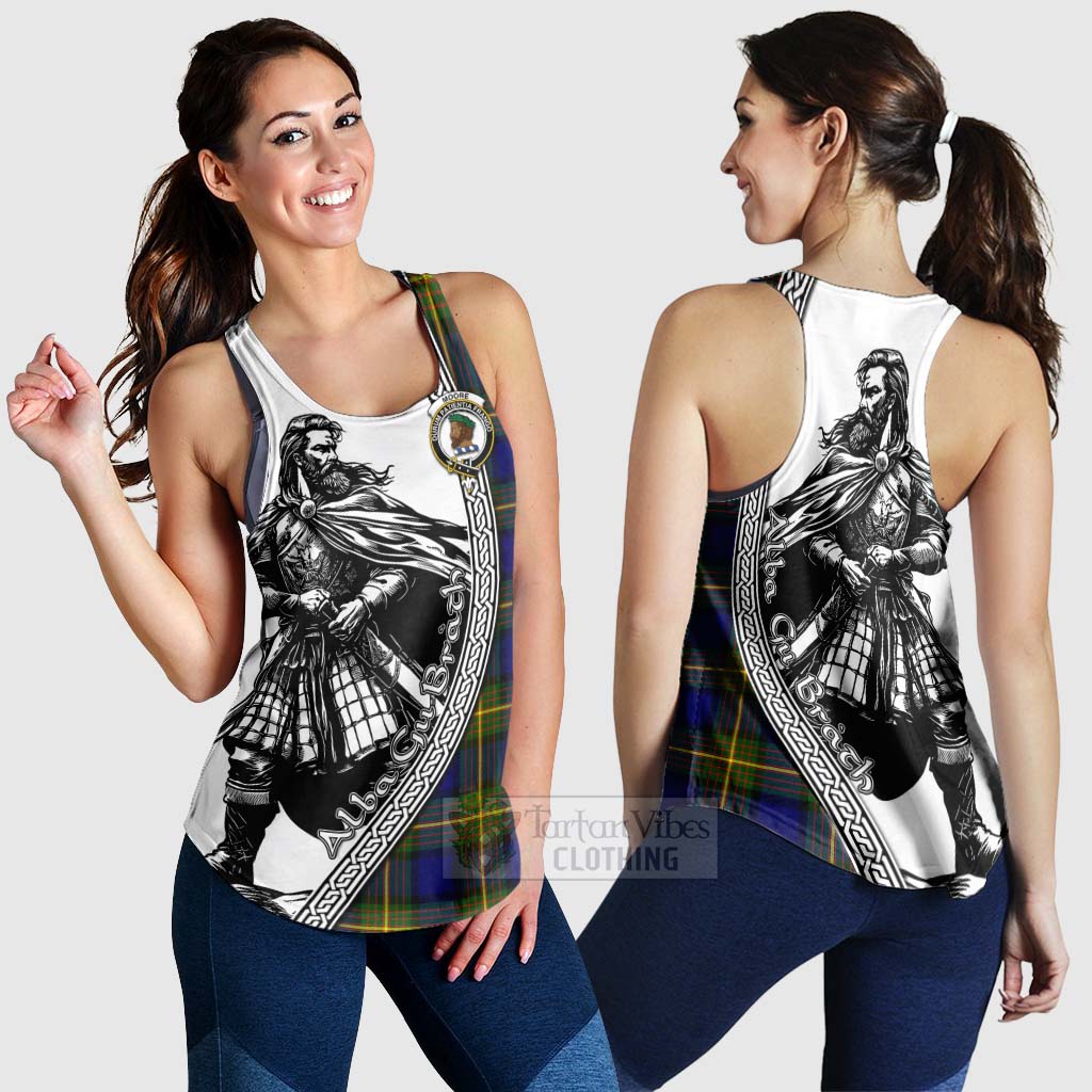 Tartan Vibes Clothing Moore Tartan Clan Crest Women's Racerback Tanks with Highlander Warrior Celtic Style