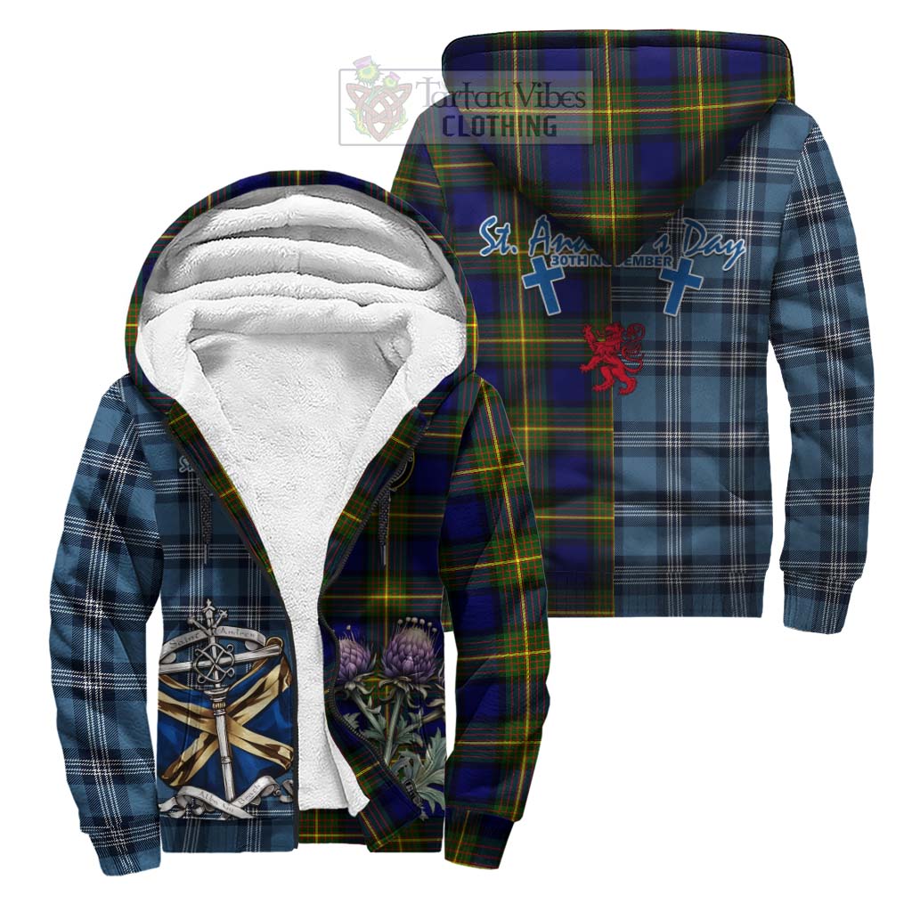 Tartan Vibes Clothing Moore Tartan Sherpa Hoodie Happy St. Andrew's Day Half Tartan Style