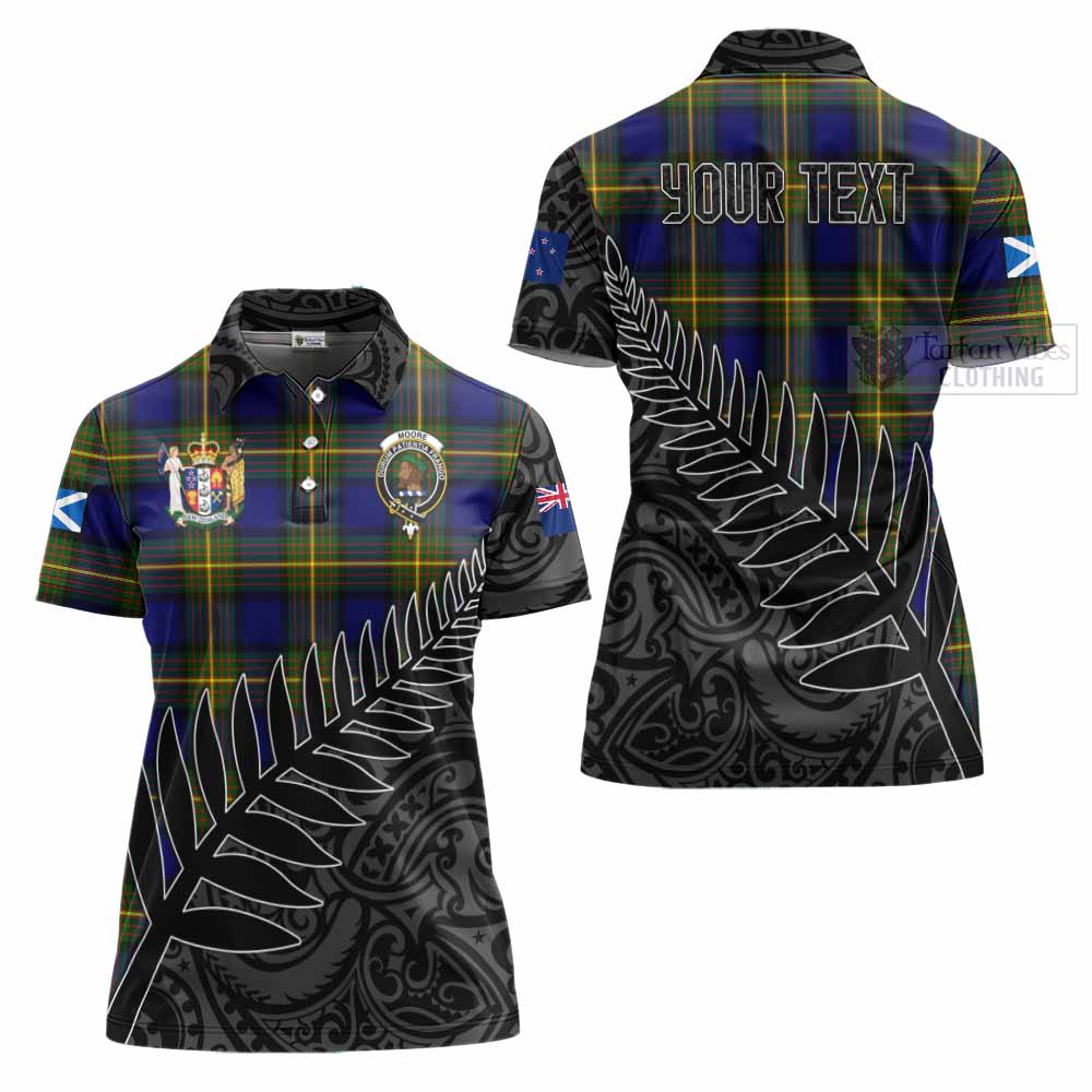 Tartan Vibes Clothing Moore Crest Tartan Women's Polo Shirt with New Zealand Silver Fern Half Style