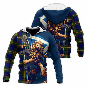 Moore Tartan Family Crest Knitted Hoodie with Scottish Majestic Lion