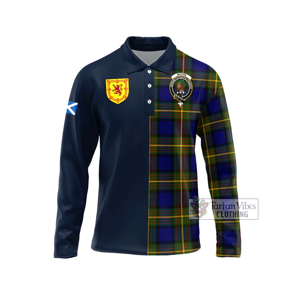 Tartan Vibes Clothing Moore Tartan Long Sleeve Polo Shirt with Scottish Lion Royal Arm Half Style