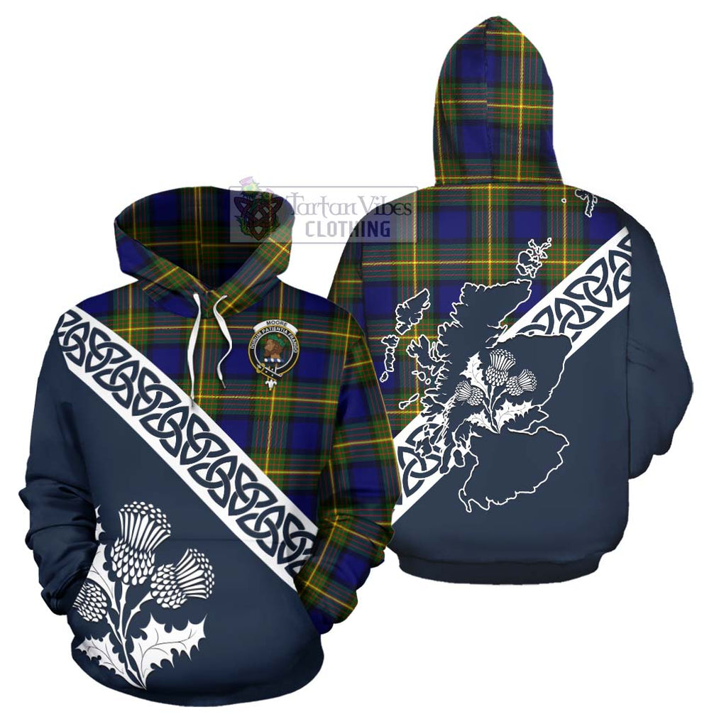 Tartan Vibes Clothing Moore Tartan Hoodie Featuring Thistle and Scotland Map