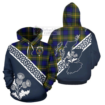 Moore Tartan Hoodie Featuring Thistle and Scotland Map