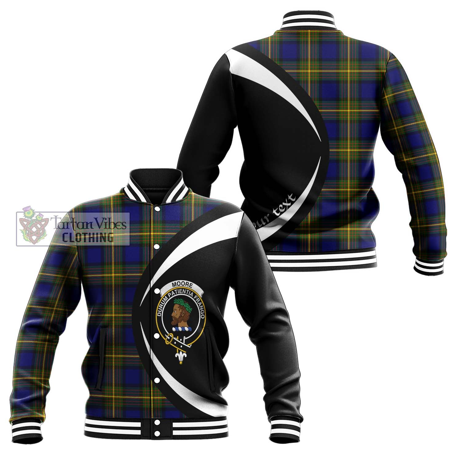 Tartan Vibes Clothing Moore Tartan Baseball Jacket with Family Crest Circle Style