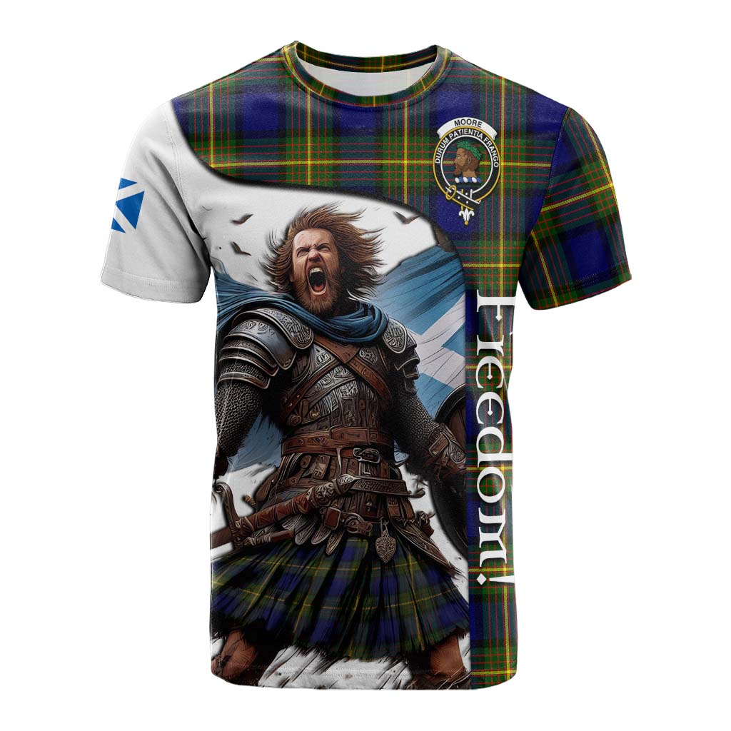 Tartan Vibes Clothing Moore Crest Tartan Cotton T-shirt Inspired by the Freedom of Scottish Warrior